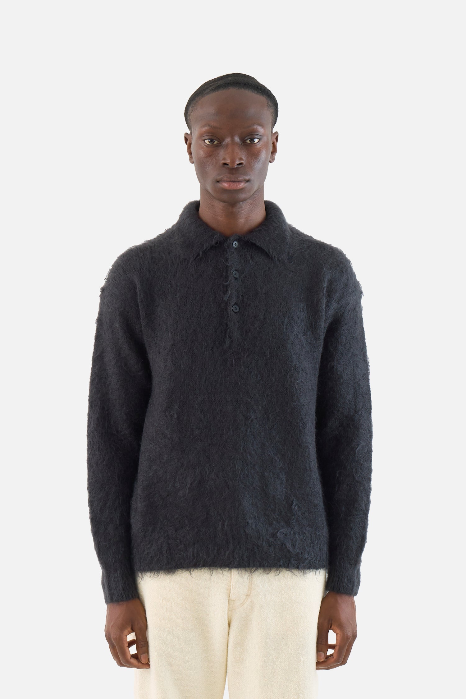 Brushed Super Kid Mohair Knit Polo