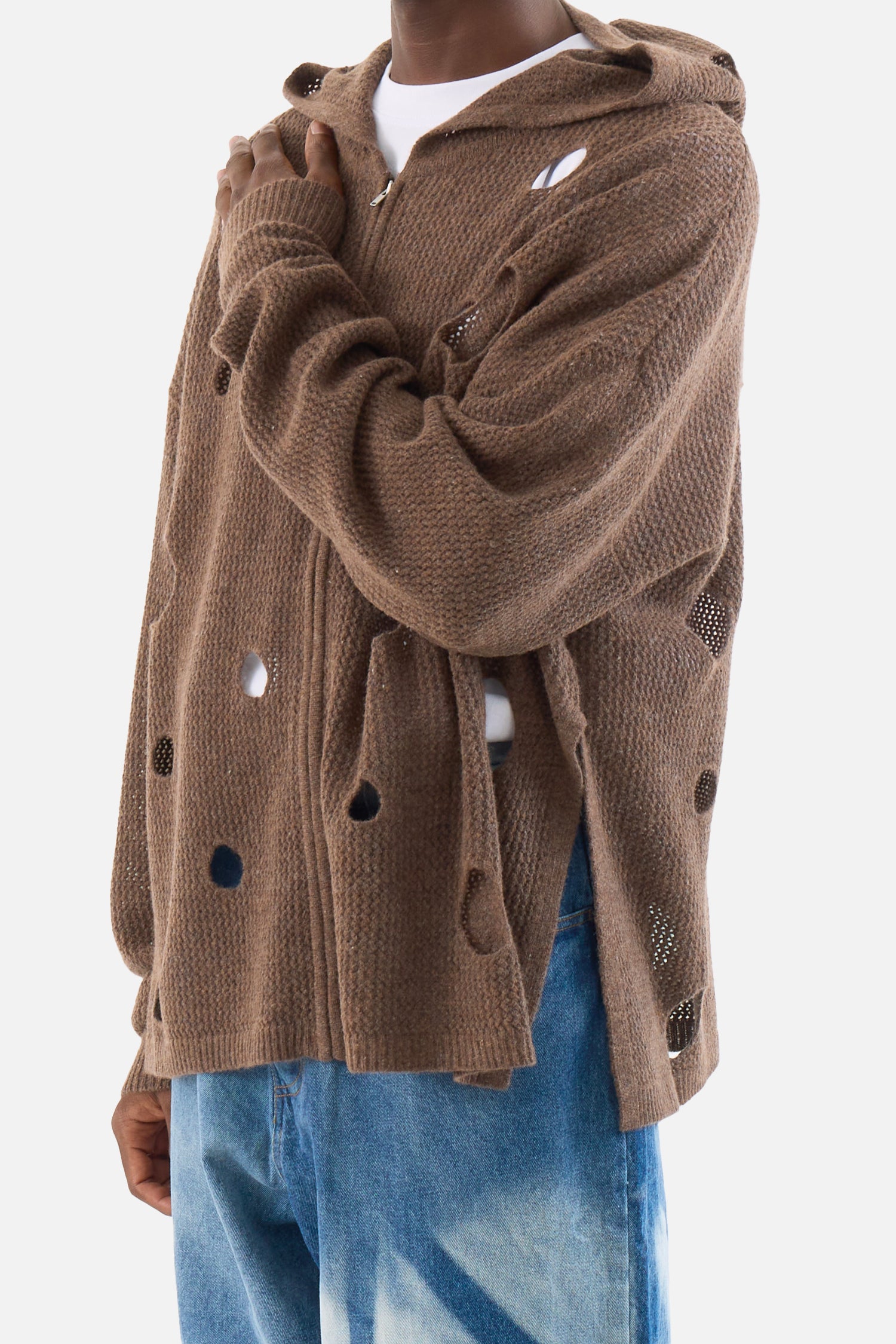 Hole Knit Zip Hoodie