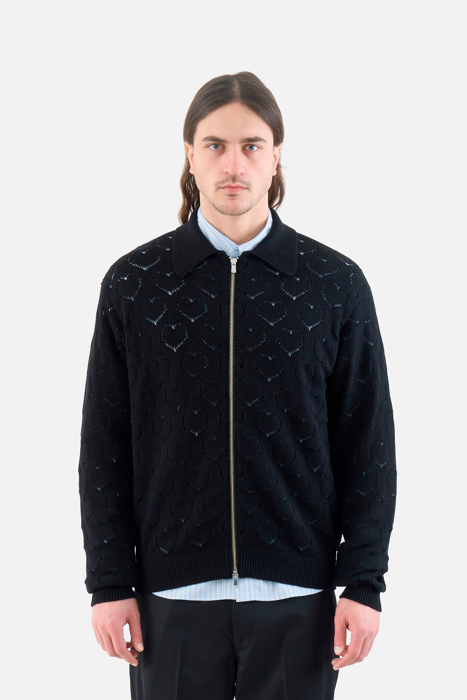 Eyelet Knitted Zip Up