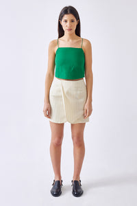 Hard Twist Wool Panama Stripe Skirt - THE NEXT DOOR