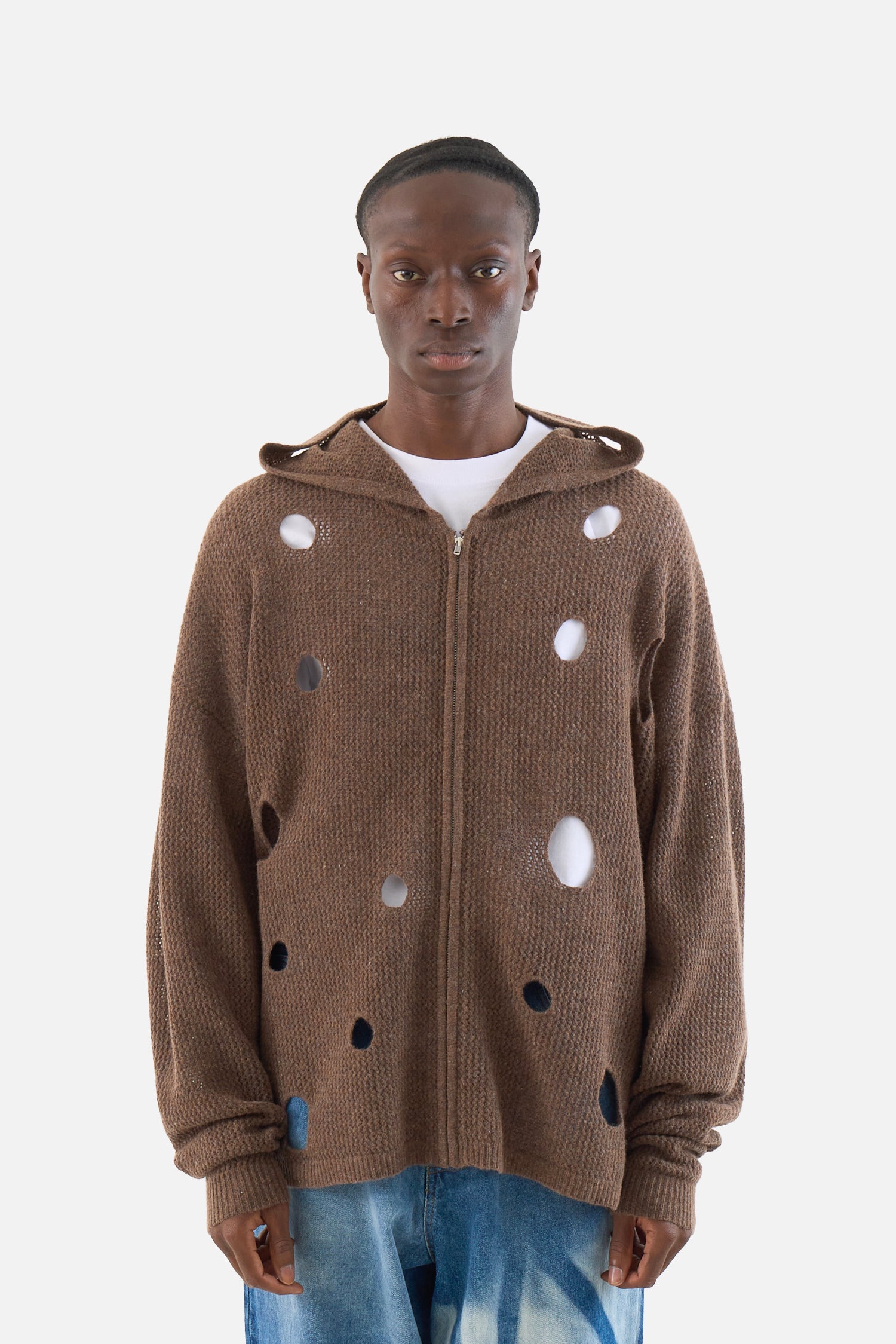 Hole Knit Zip Hoodie