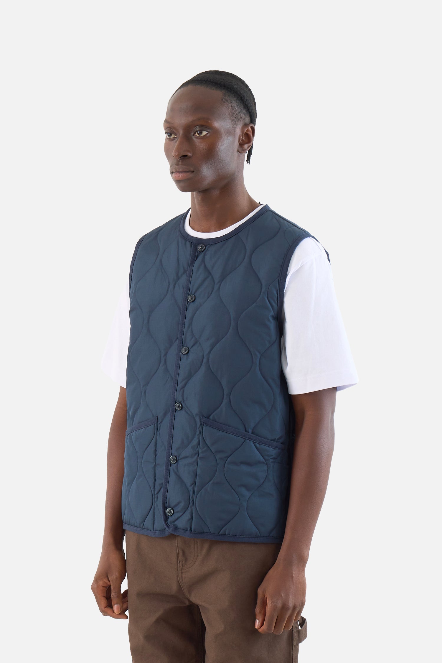 Military Button Crew Neck Down Vest
