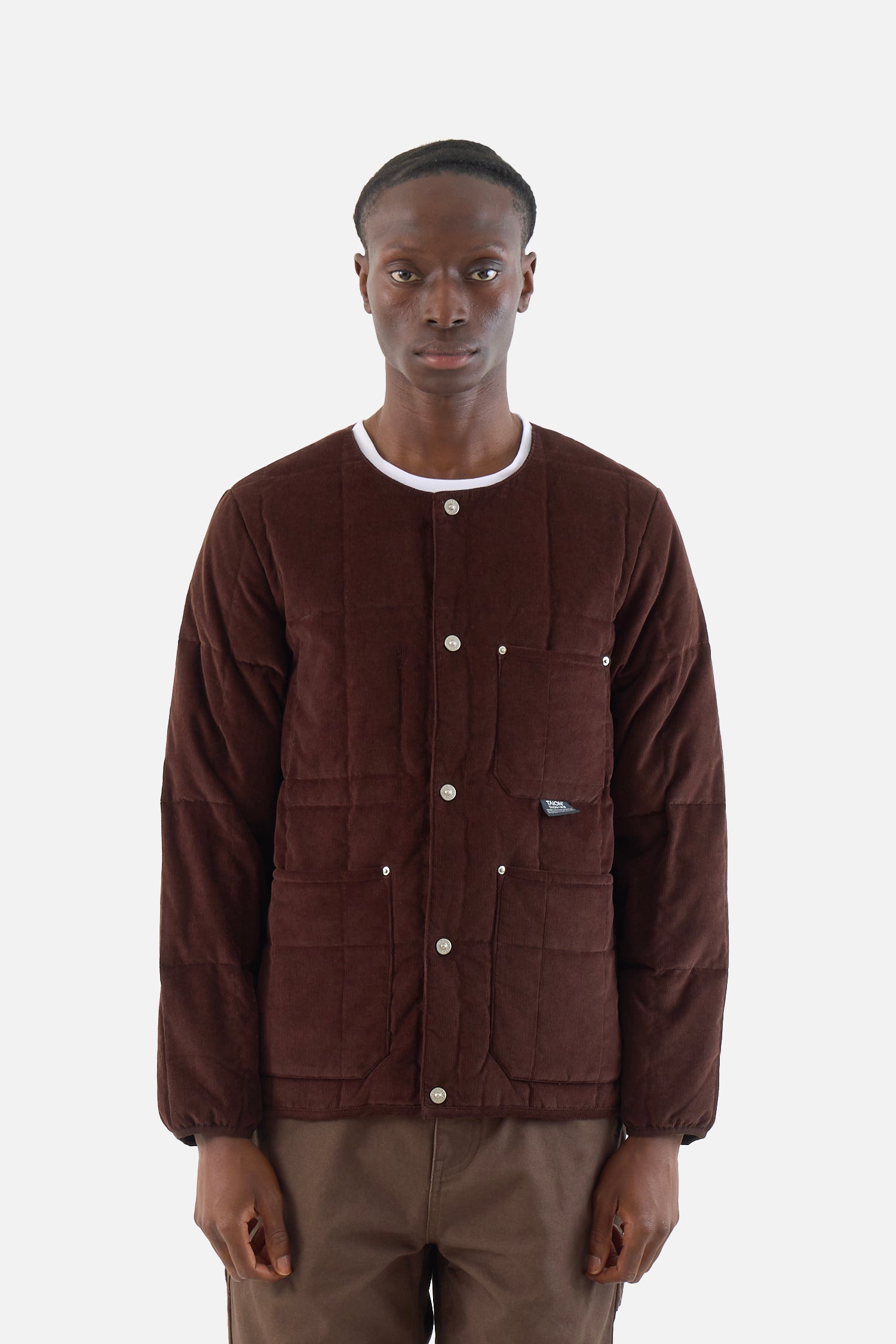 Work V Neck Button Corduroy × Down Vest