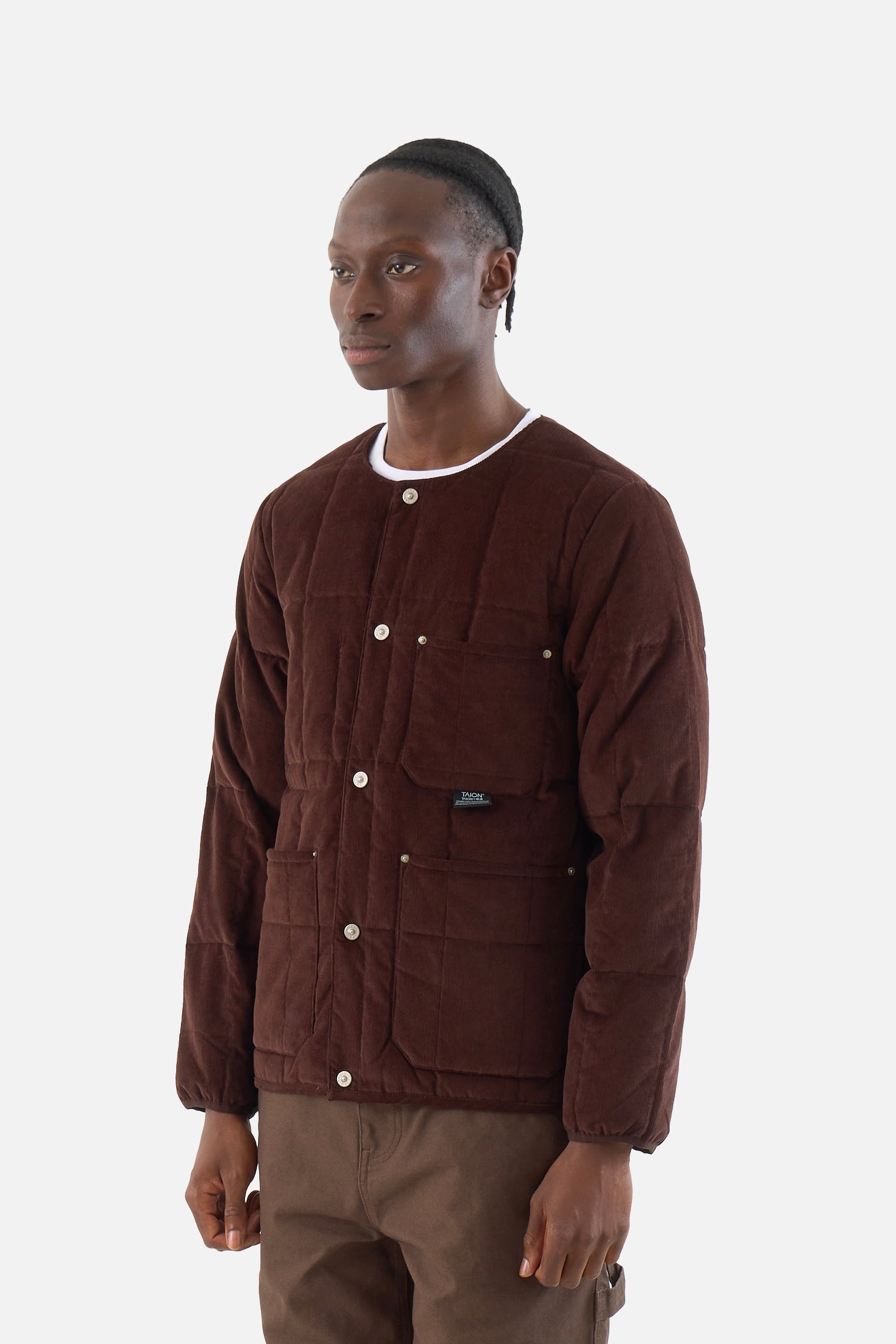 Work V Neck Button Corduroy × Down Vest