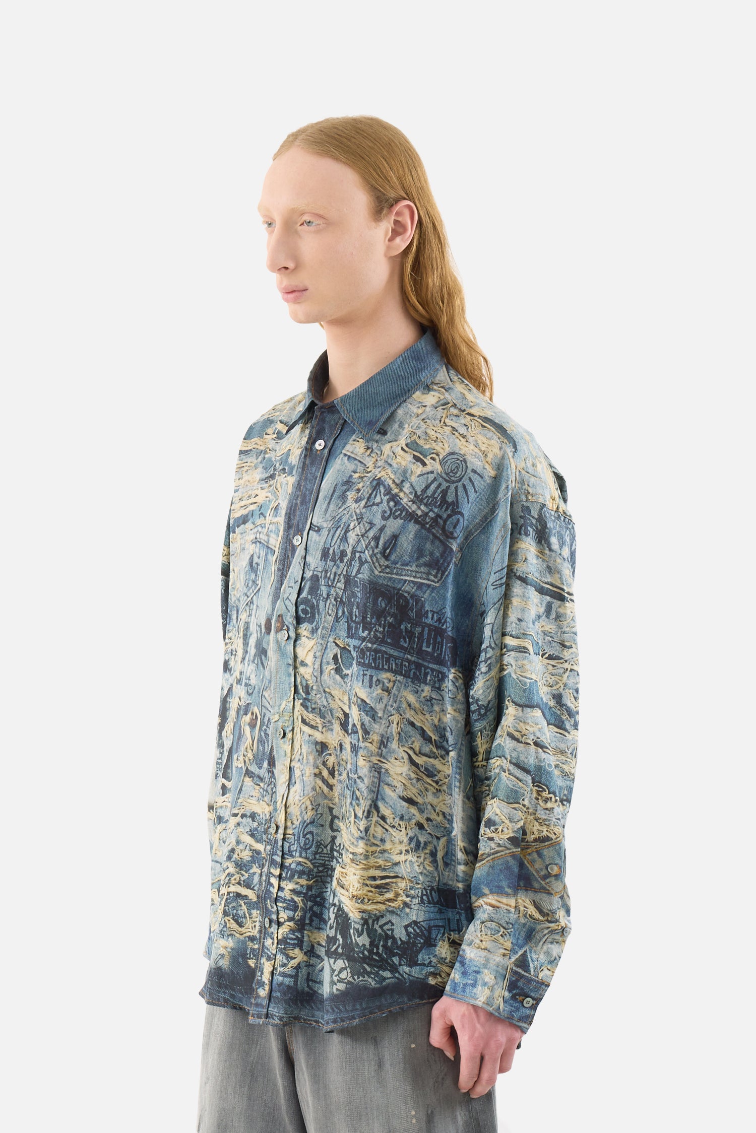 프린트 버튼 다운 셔츠