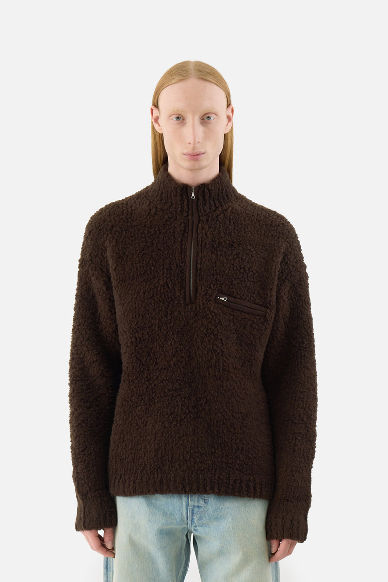 Merino Wool Boa Knit Half Zip P/O