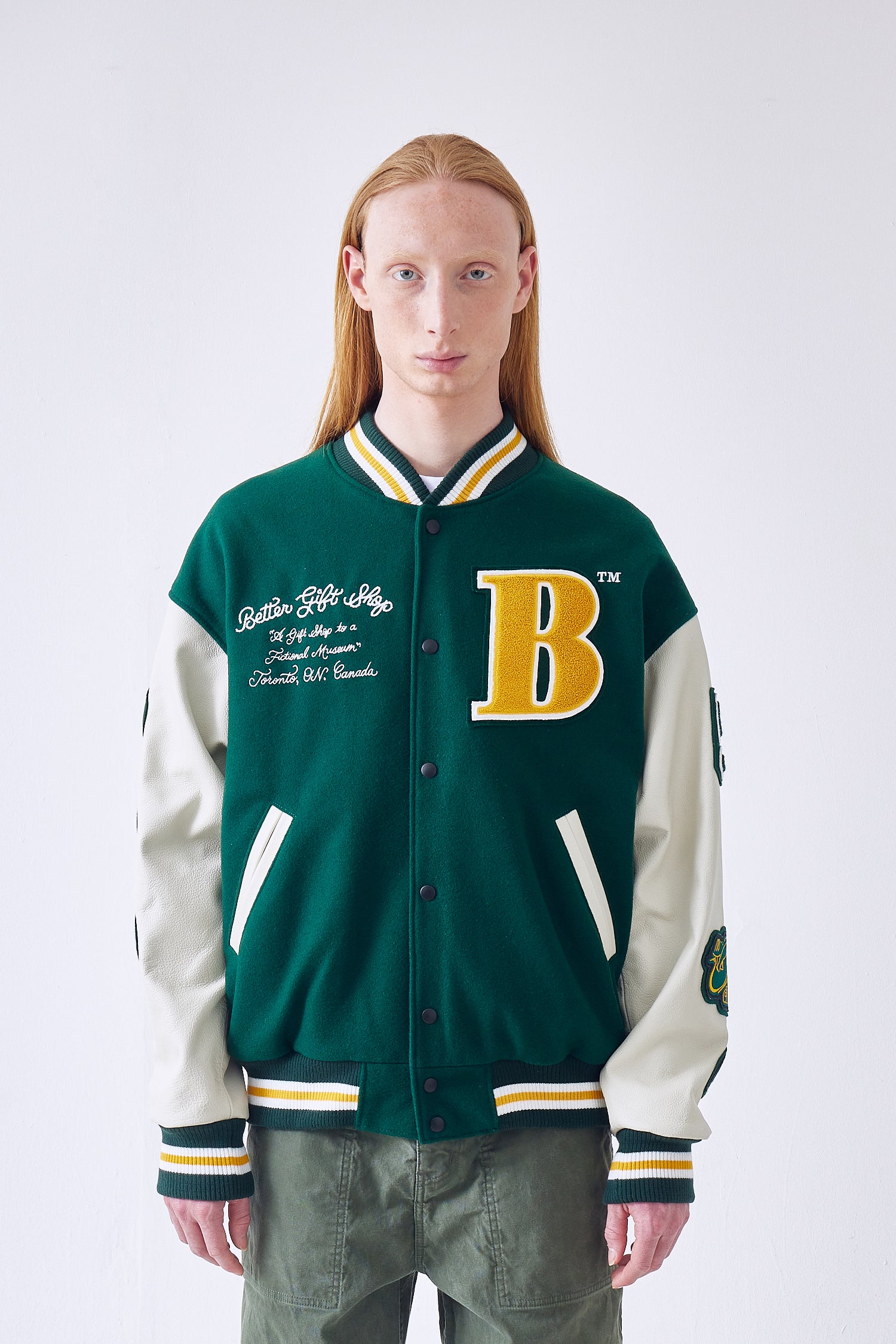 Roots Gallery and Gift Shop Leather Varsity Jacket L