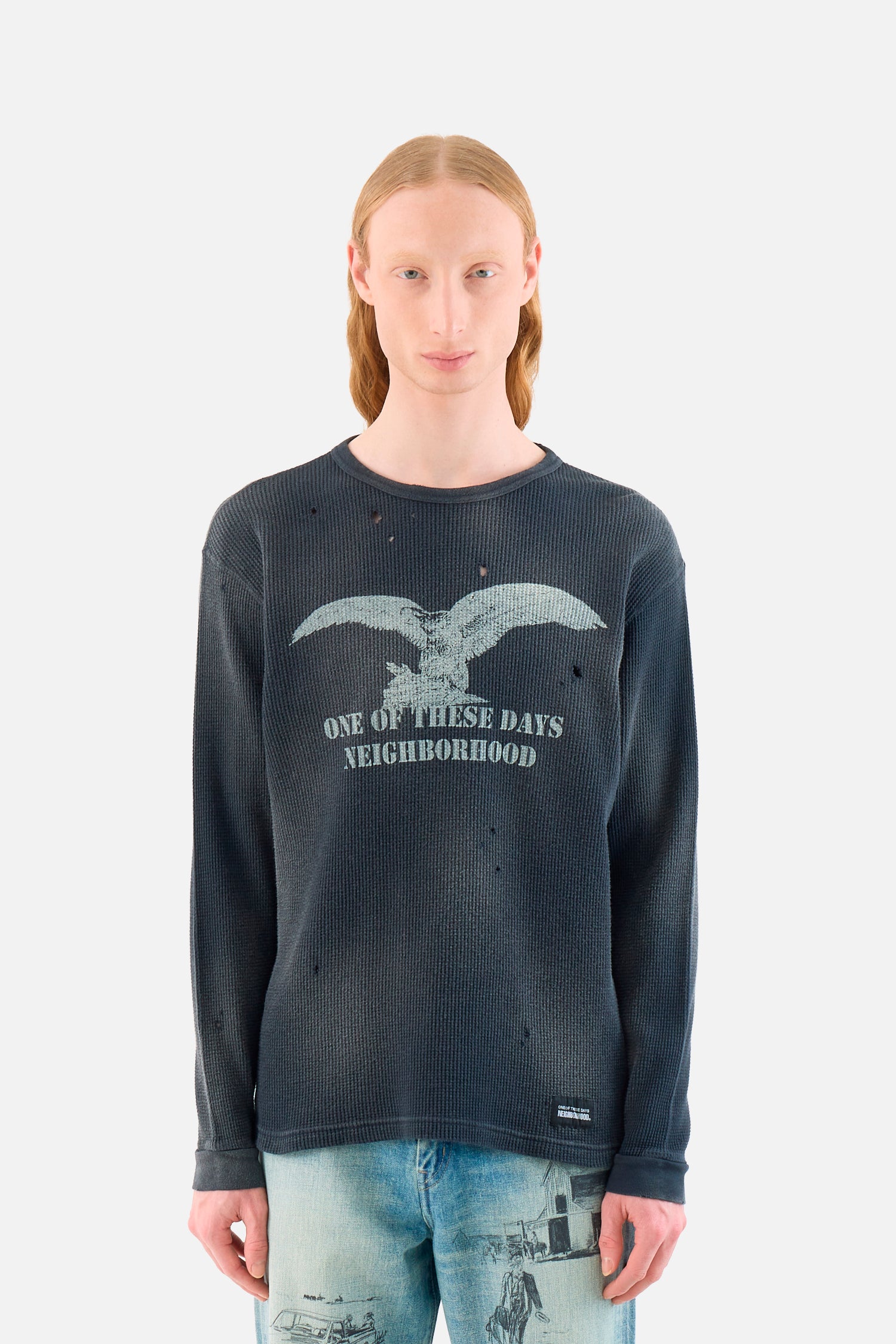 x One Of These Days Waffle Fabric Crewneck LS