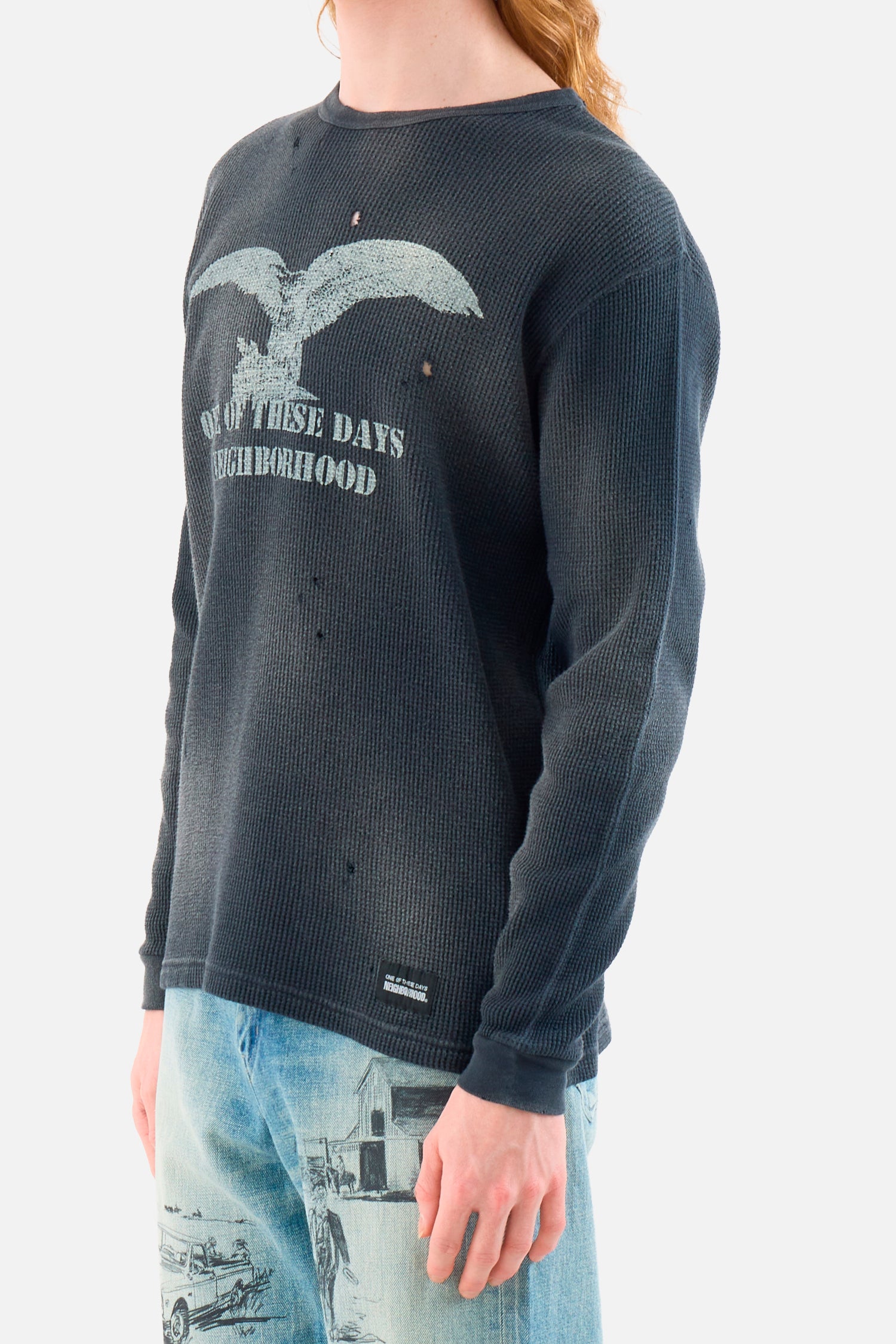 x One Of These Days Waffle Fabric Crewneck LS