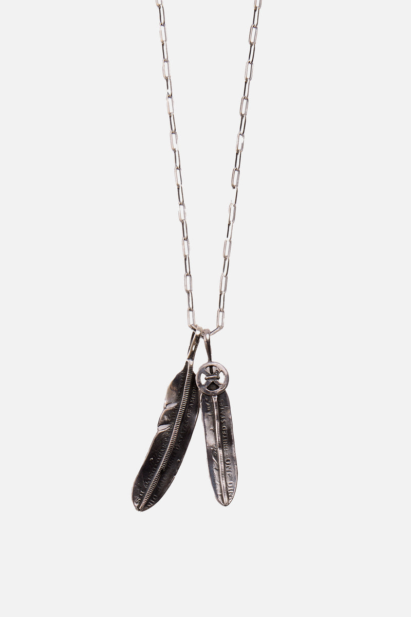 TWO FEATHER NECKLACE/ NAVAJO CHAIN (50cm)