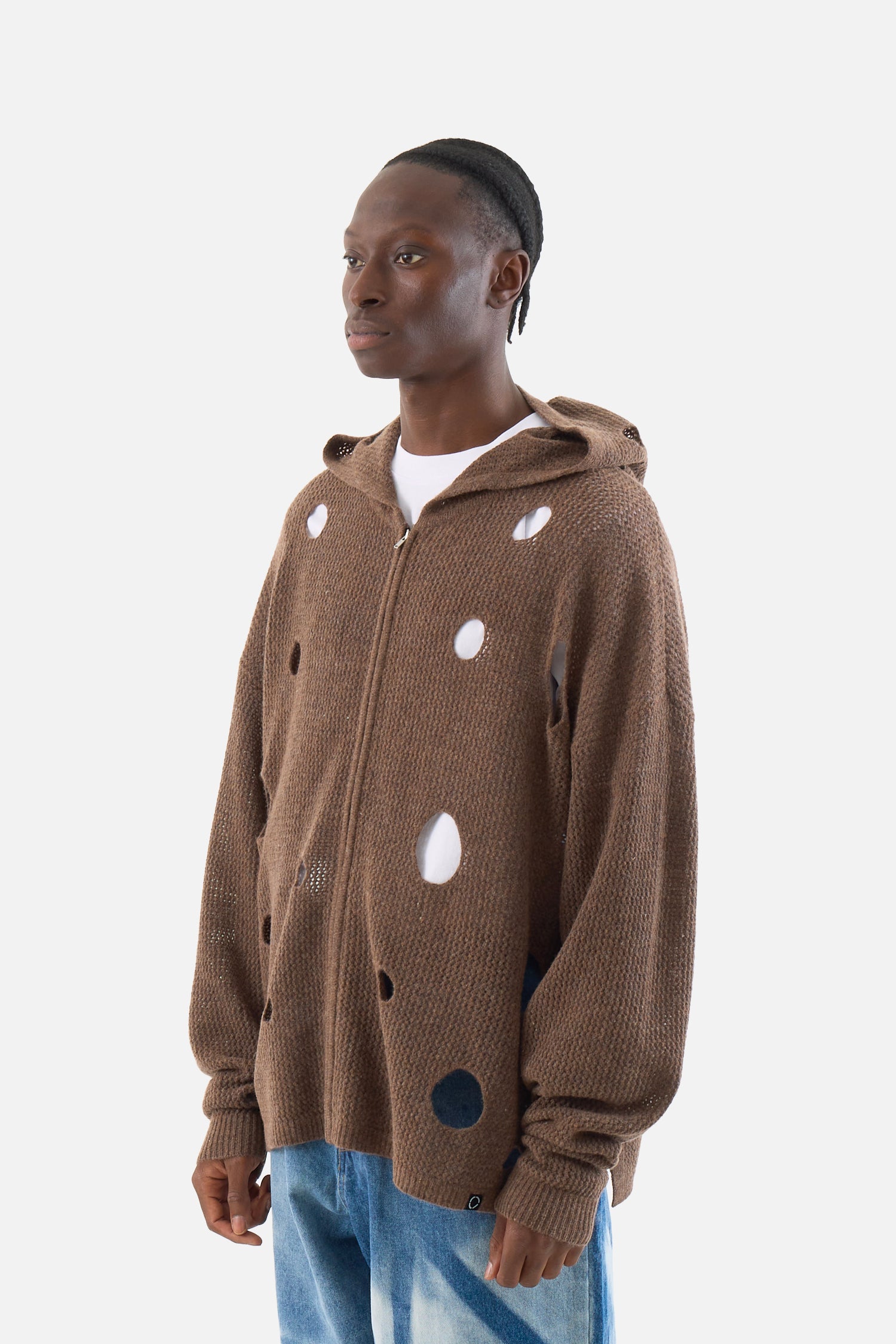 Hole Knit Zip Hoodie