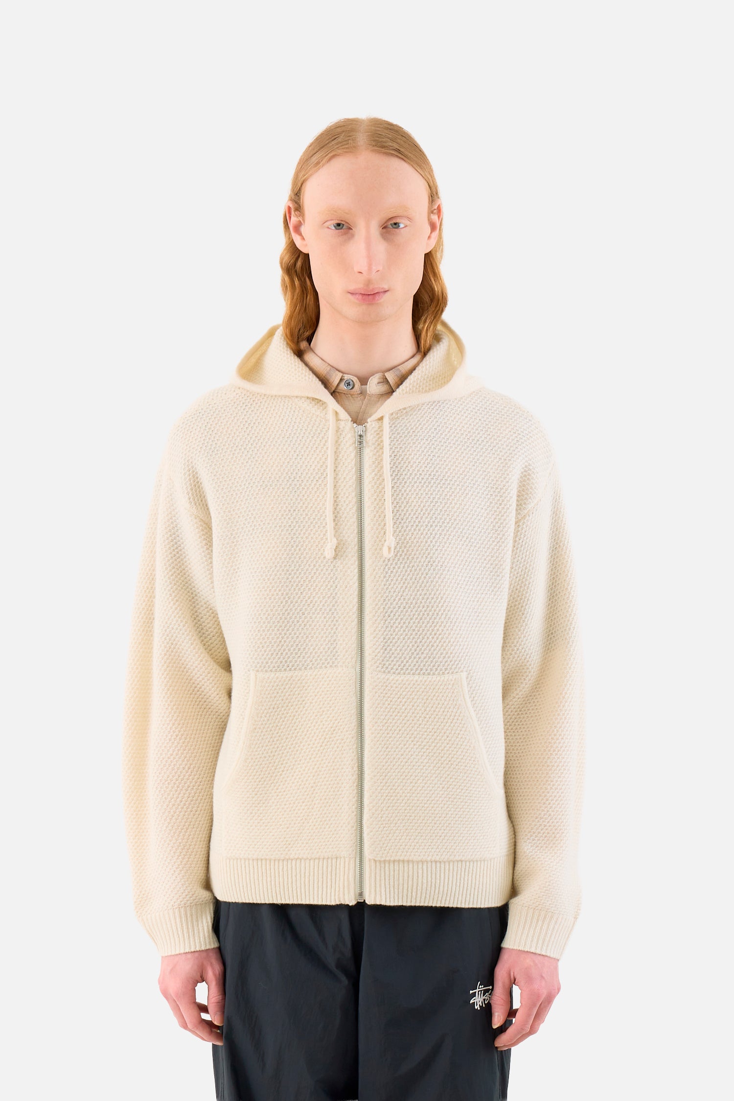 Textured Zip Hooded Sweater