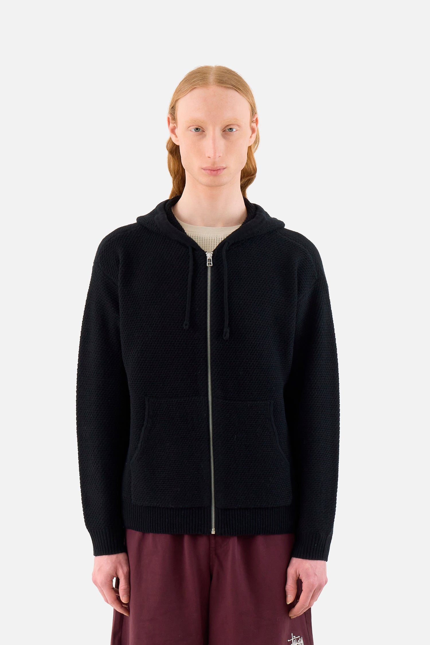 Textured Zip Hooded Sweater