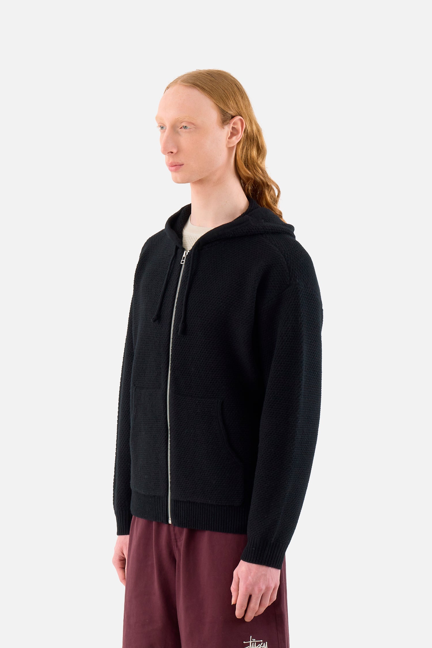 Textured Zip Hooded Sweater