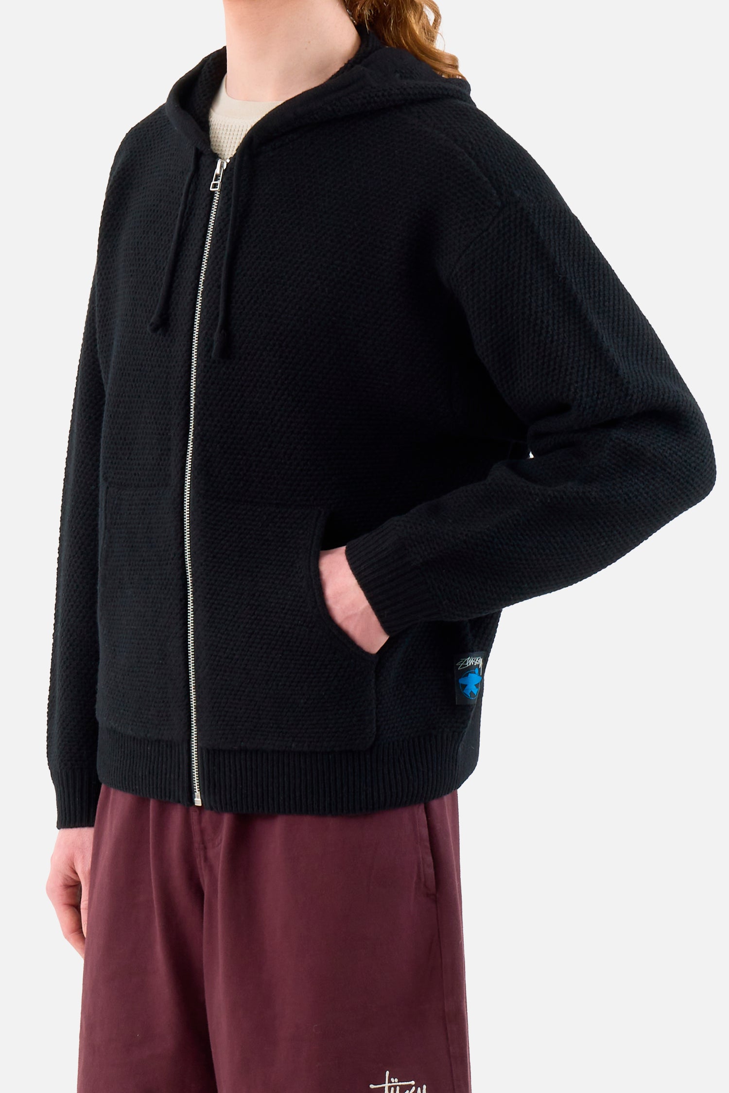 Textured Zip Hooded Sweater
