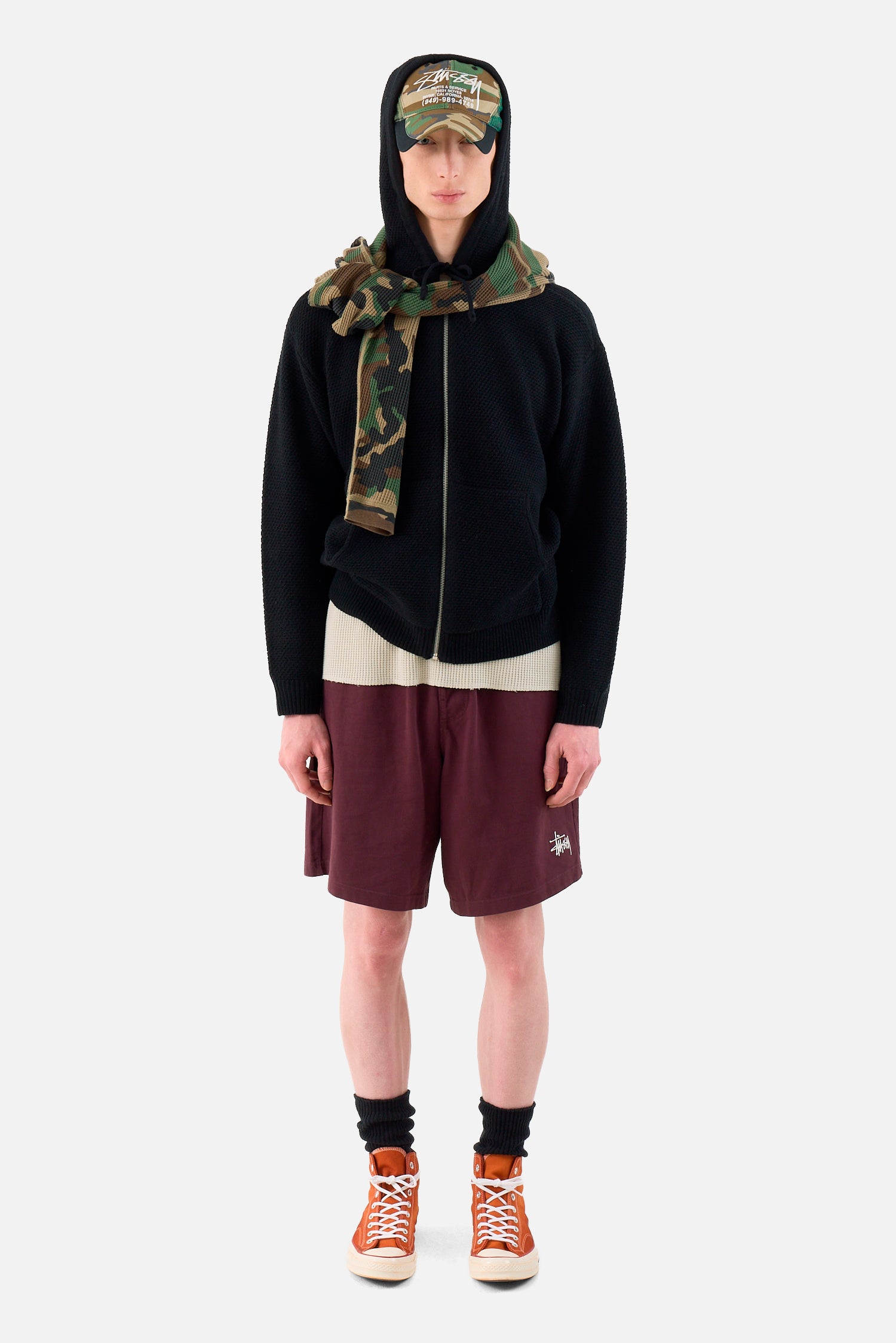 Textured Zip Hooded Sweater