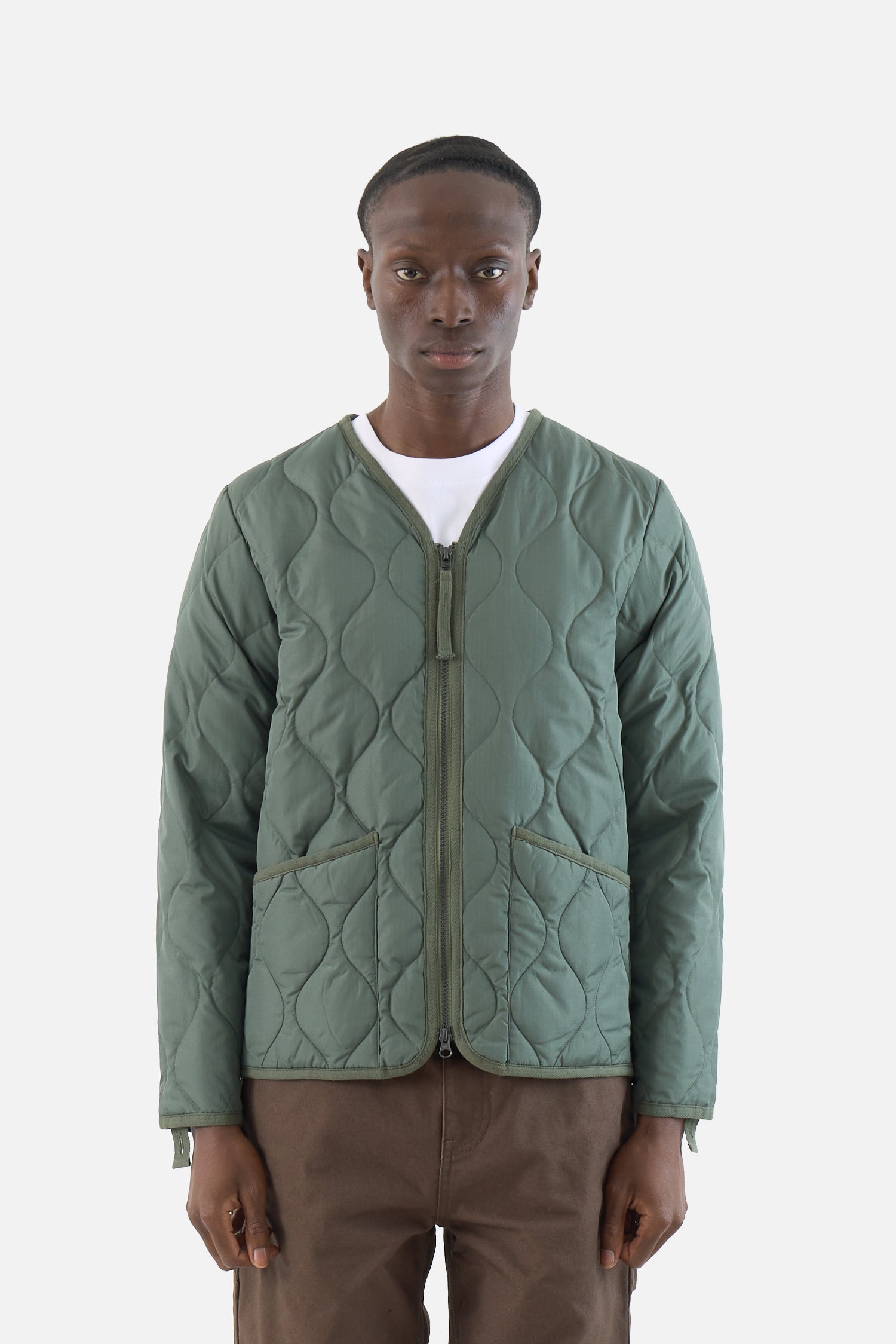 Military Zip V Neck Down Jacket