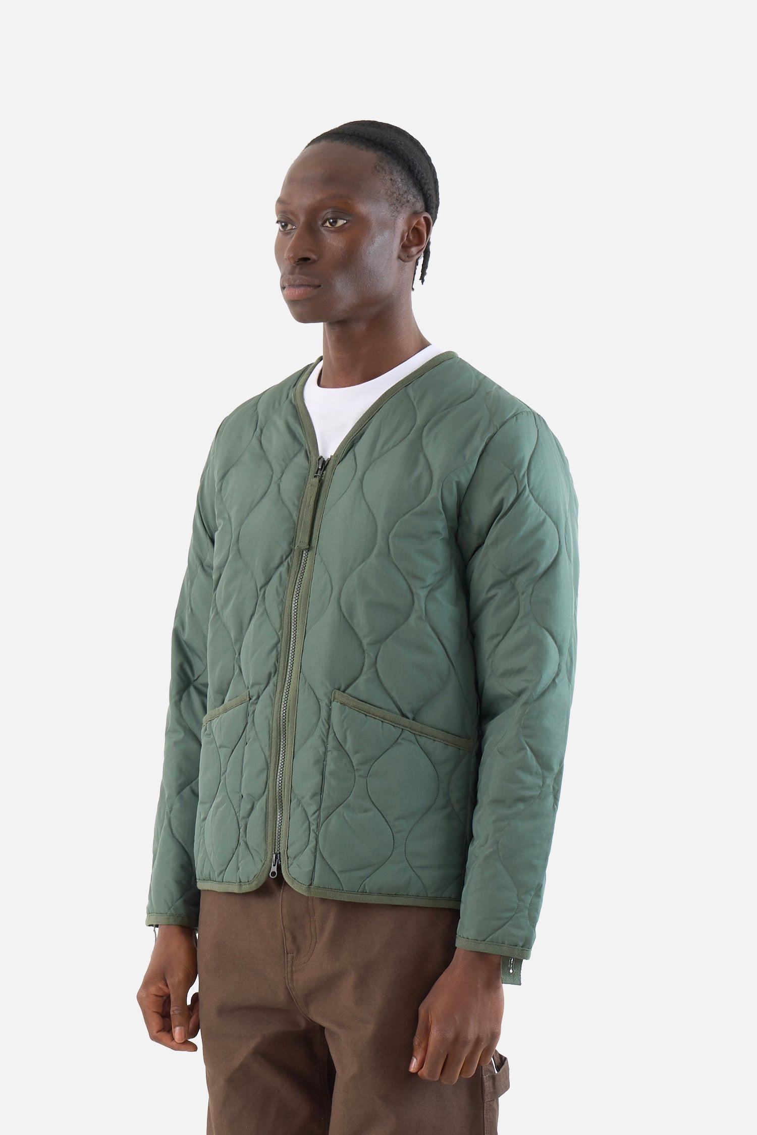 Military Zip V Neck Down Jacket