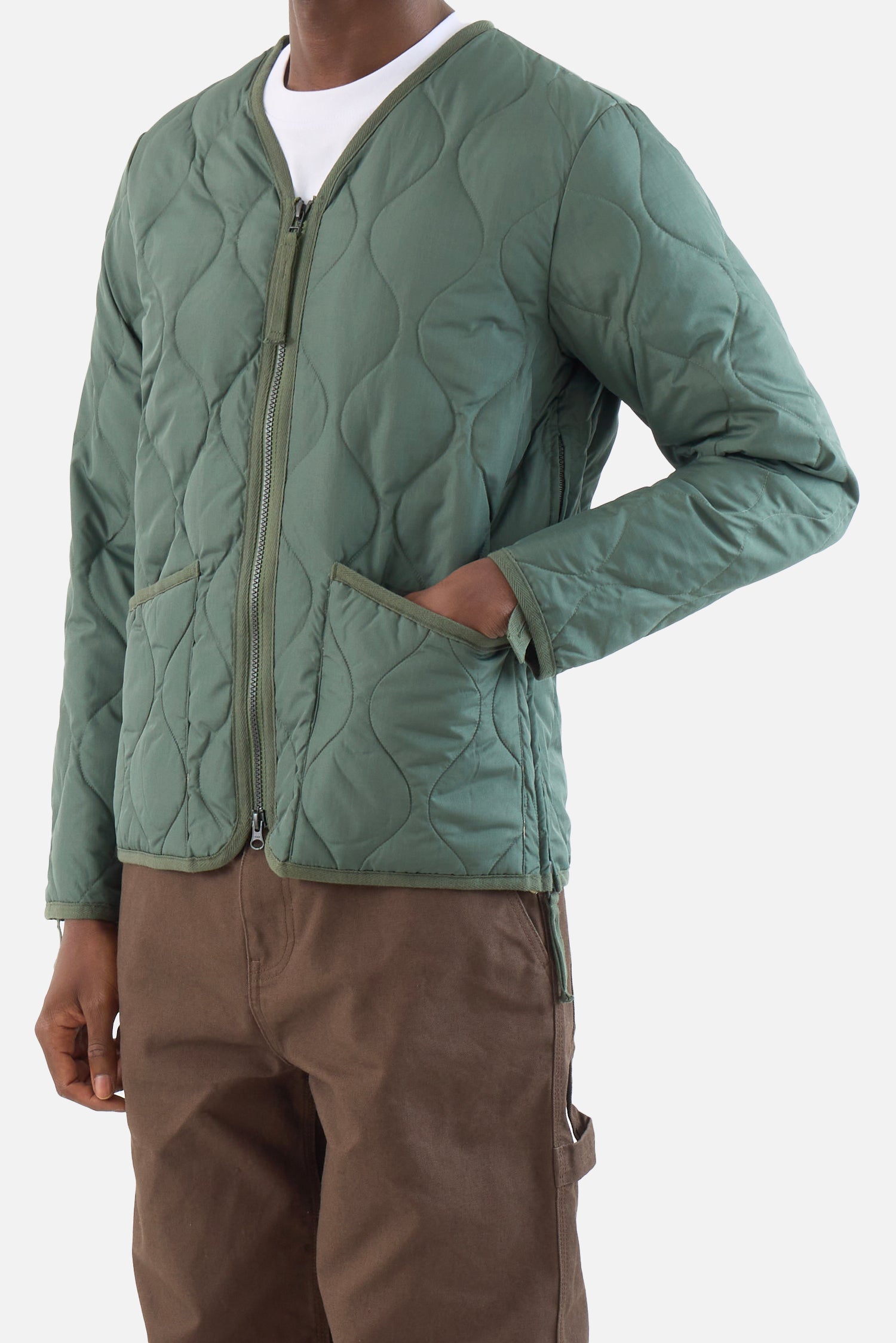 Military Zip V Neck Down Jacket
