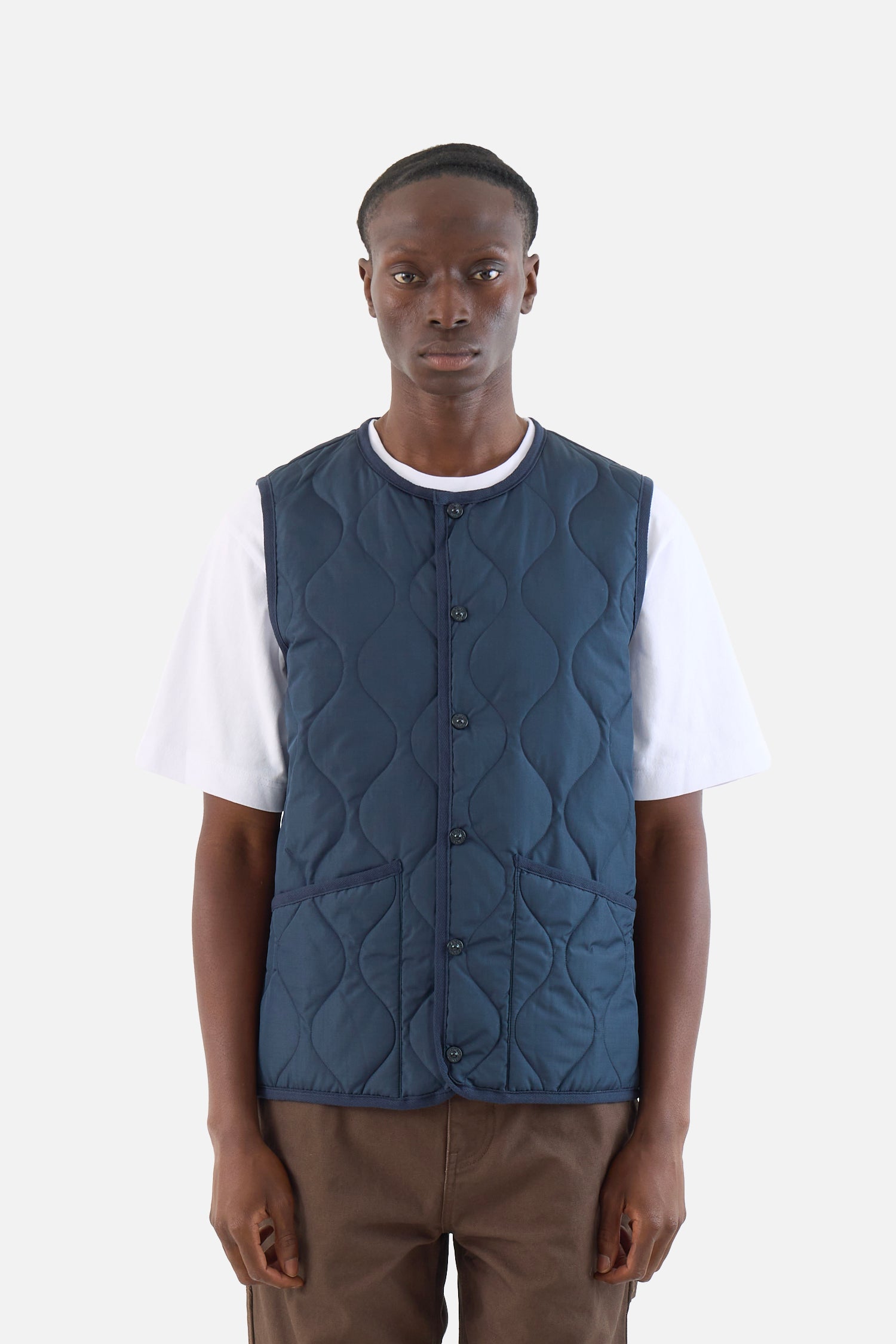 Military Button Crew Neck Down Vest