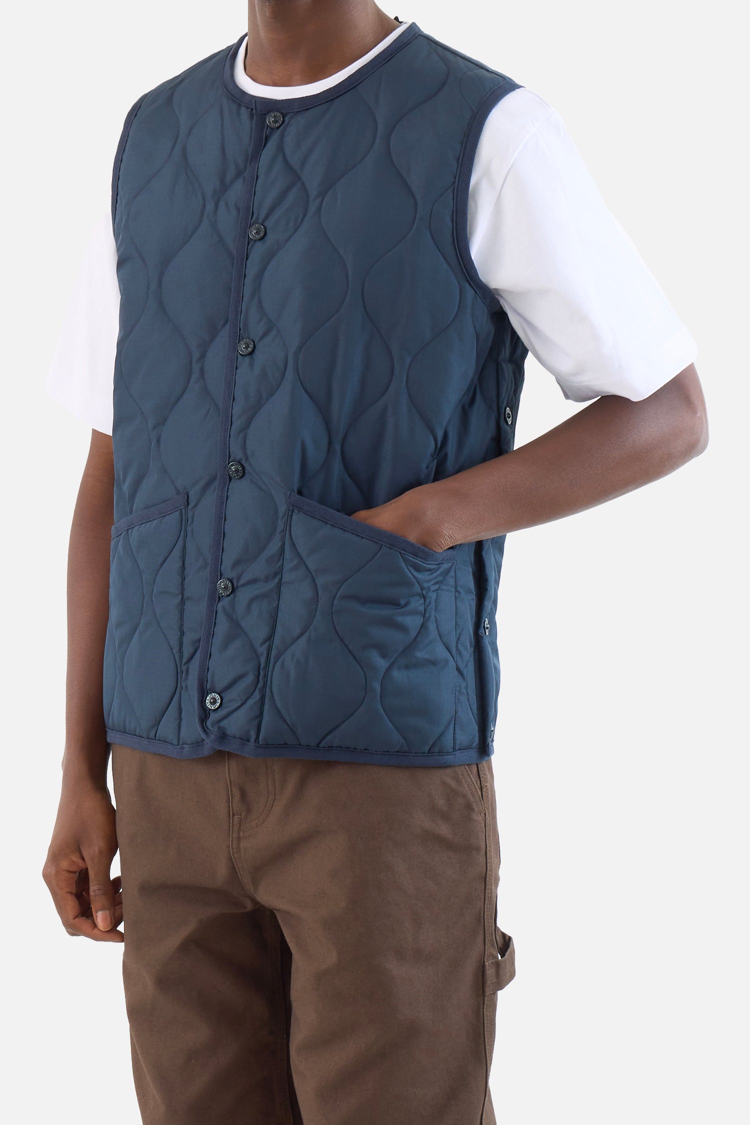 Military Button Crew Neck Down Vest