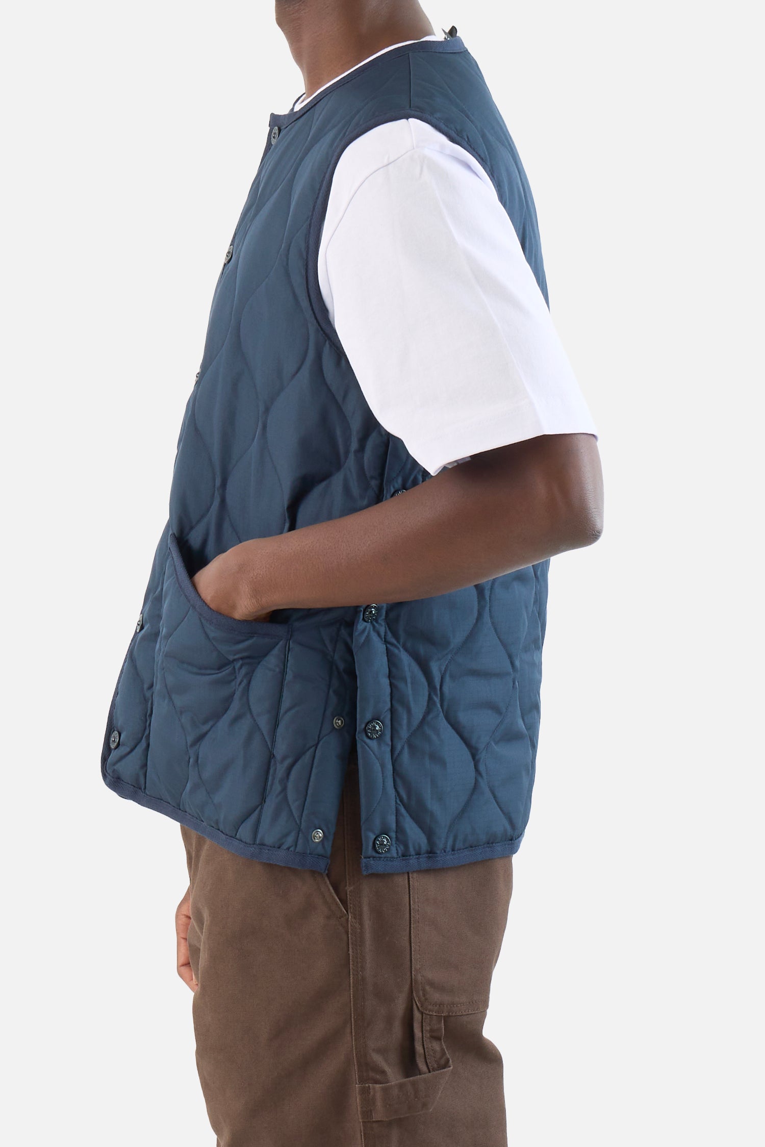 Military Button Crew Neck Down Vest