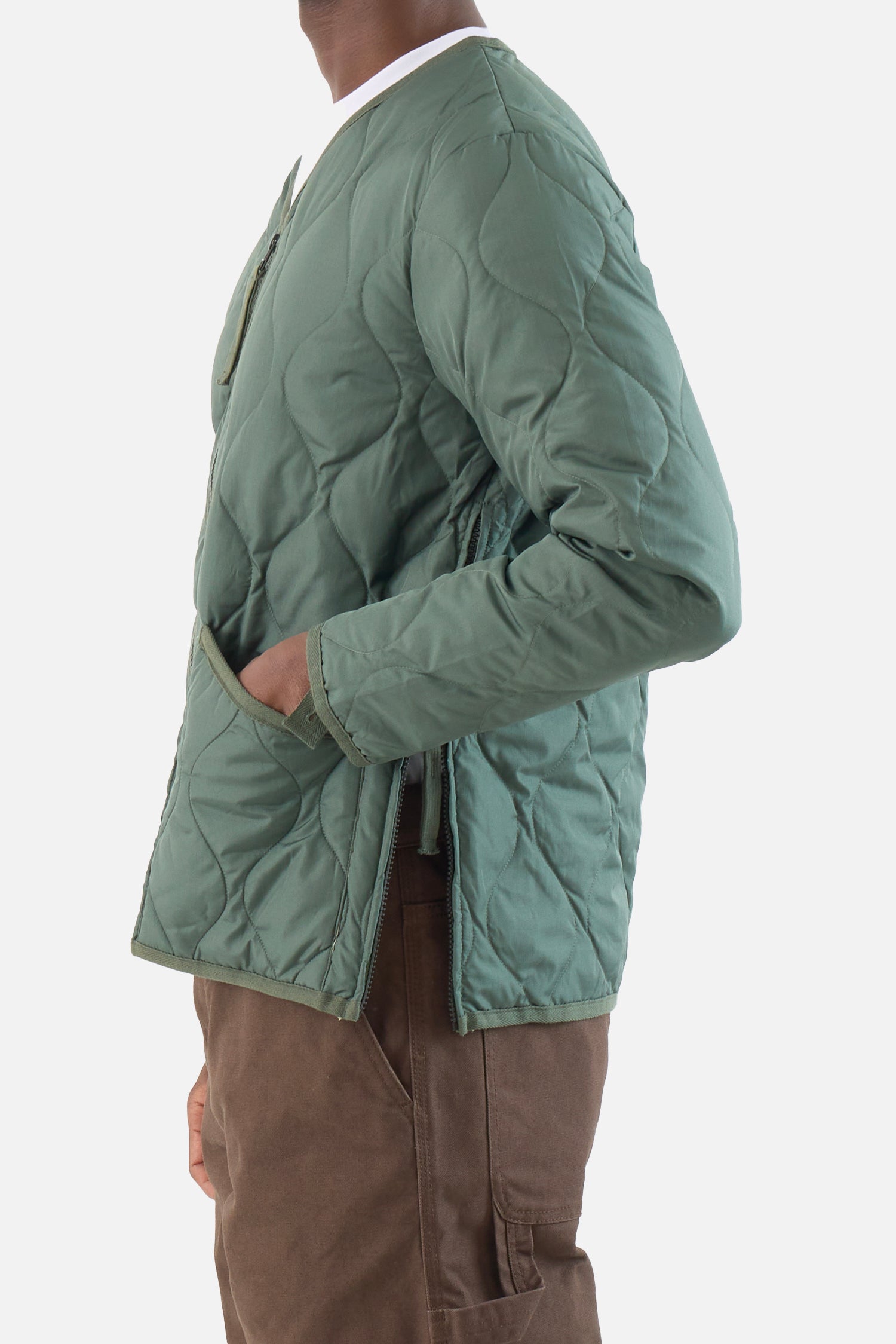 Military Zip V Neck Down Jacket
