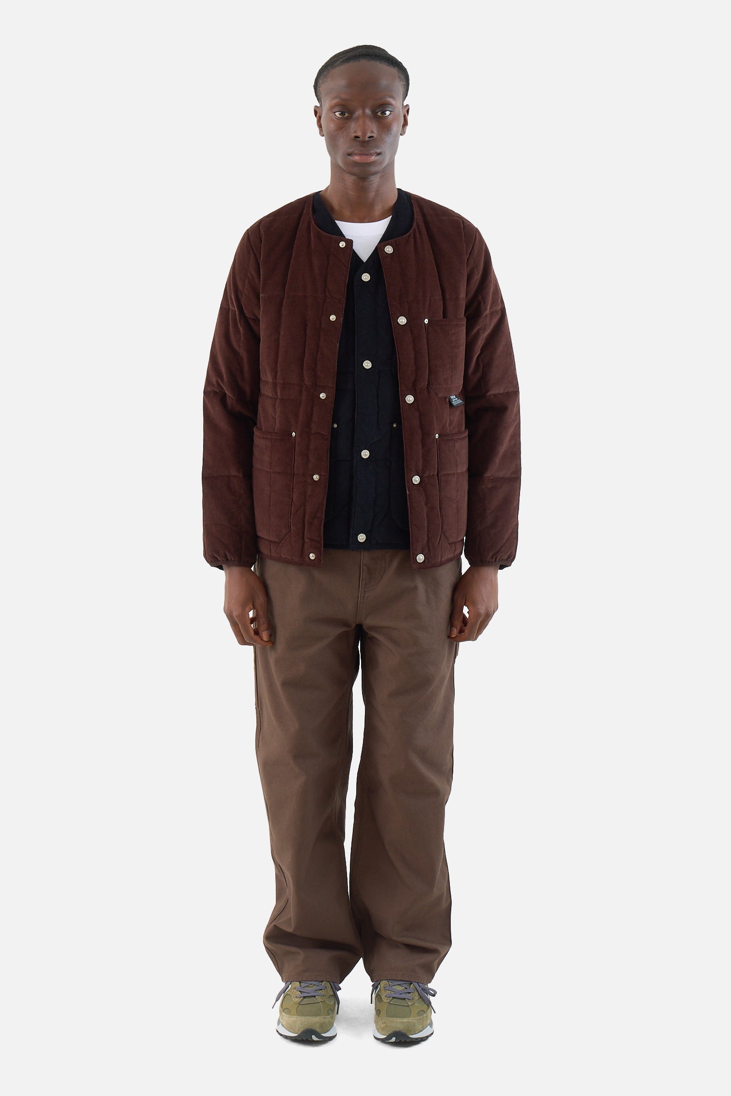 Work V Neck Button Corduroy × Down Vest