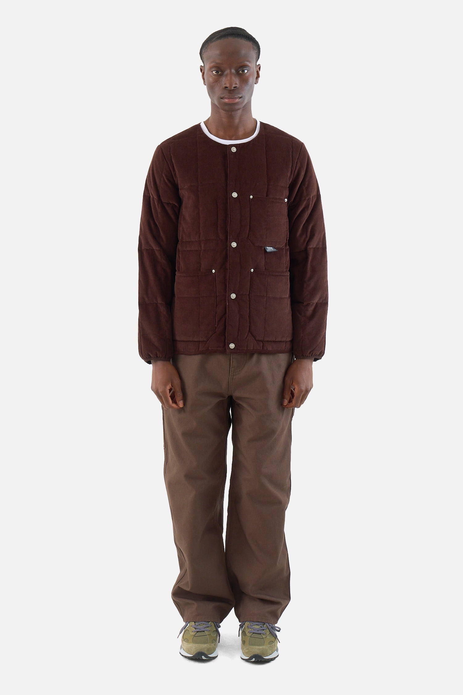 Work V Neck Button Corduroy × Down Vest