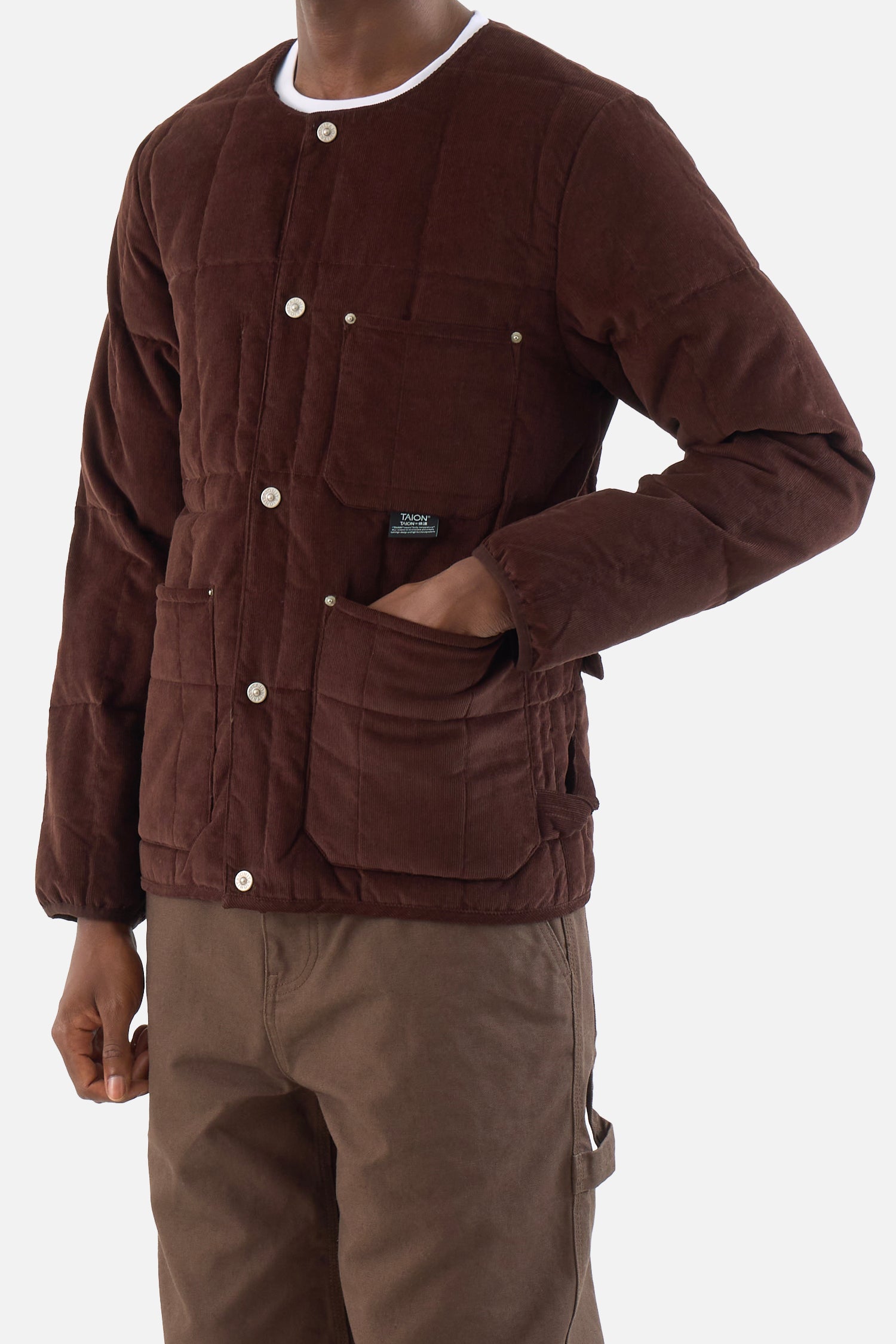 Work V Neck Button Corduroy × Down Vest