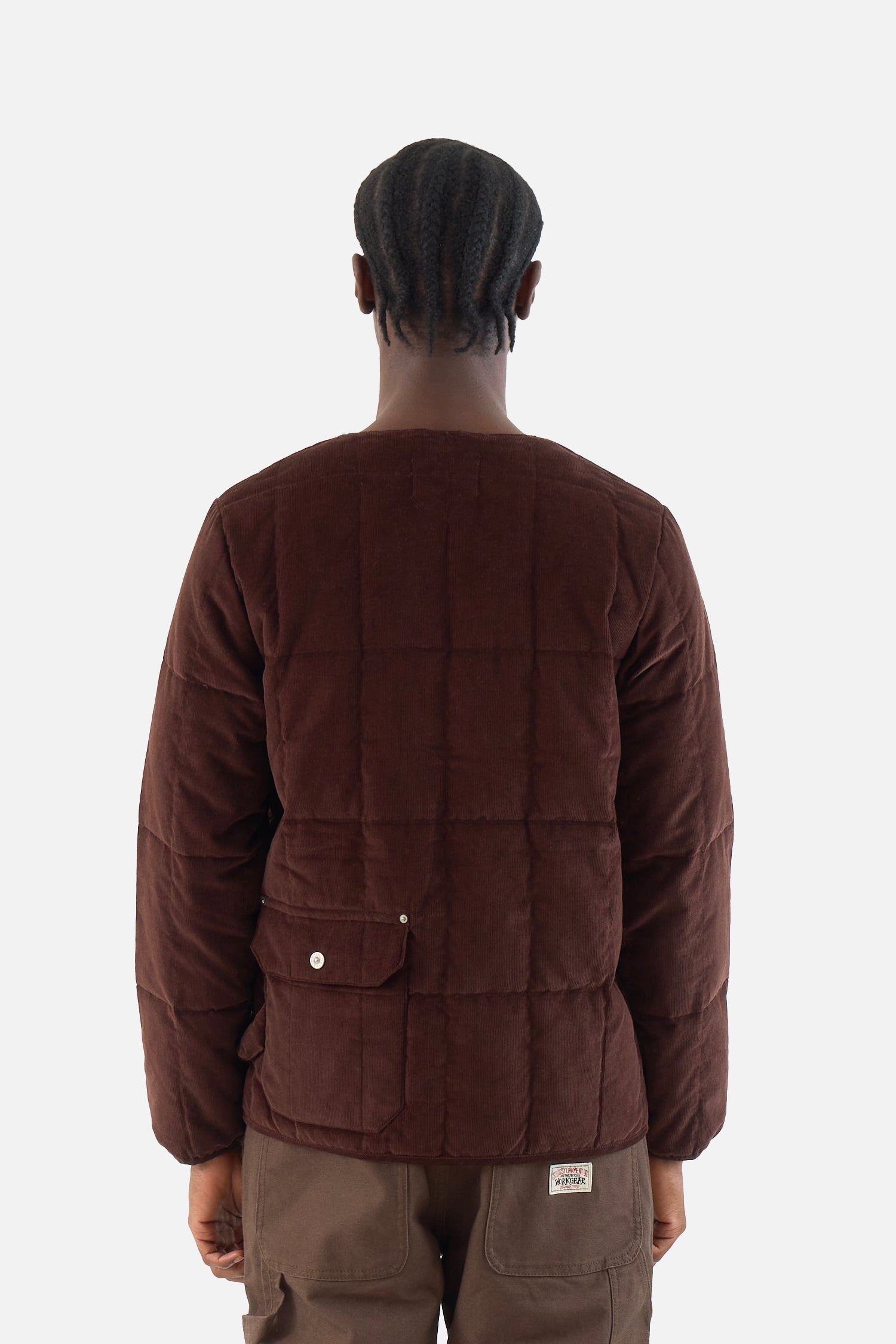 Work V Neck Button Corduroy × Down Vest