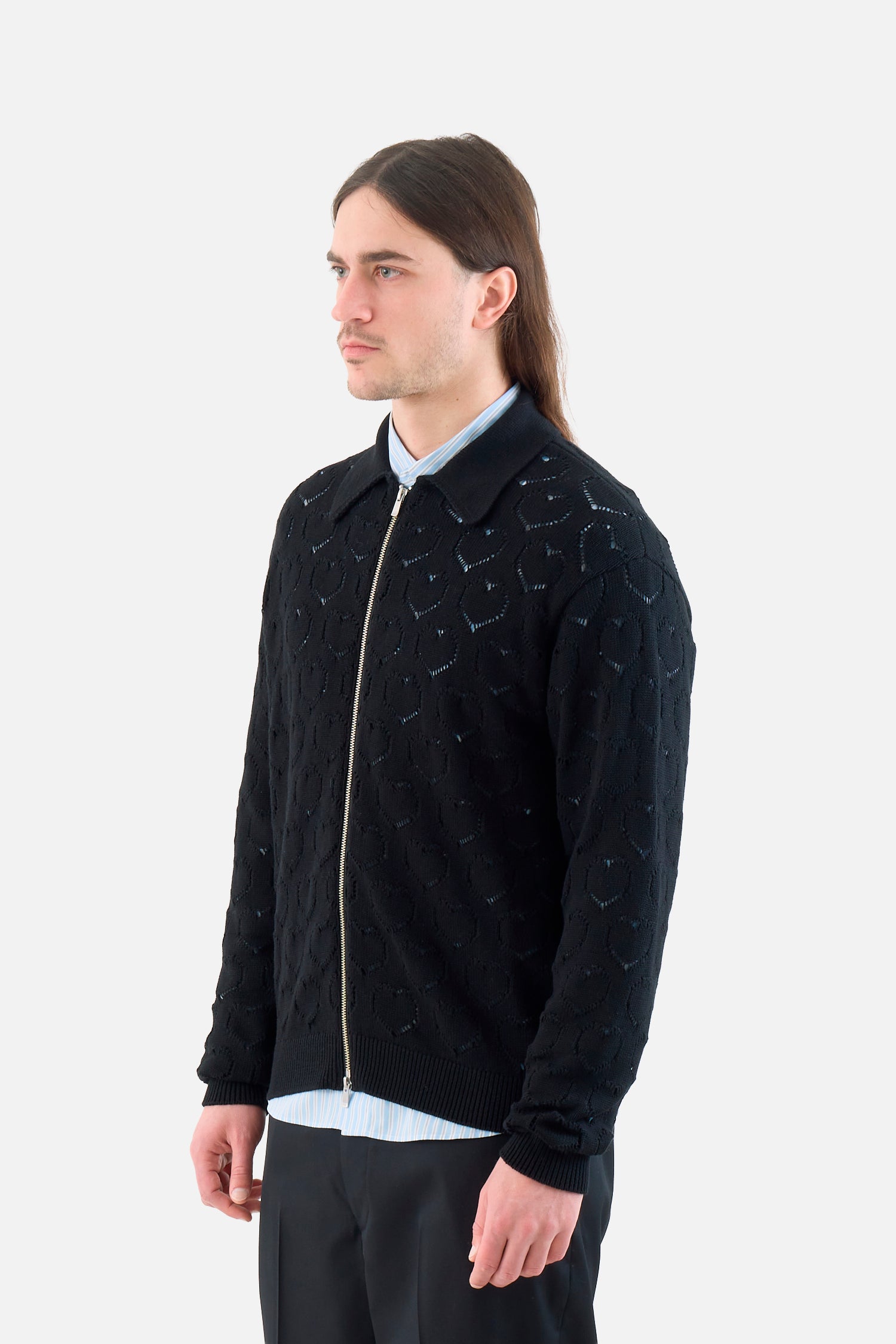 Eyelet Knitted Zip Up